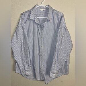 Classic Women’s blue and white striped long-sleeved button-down shirt